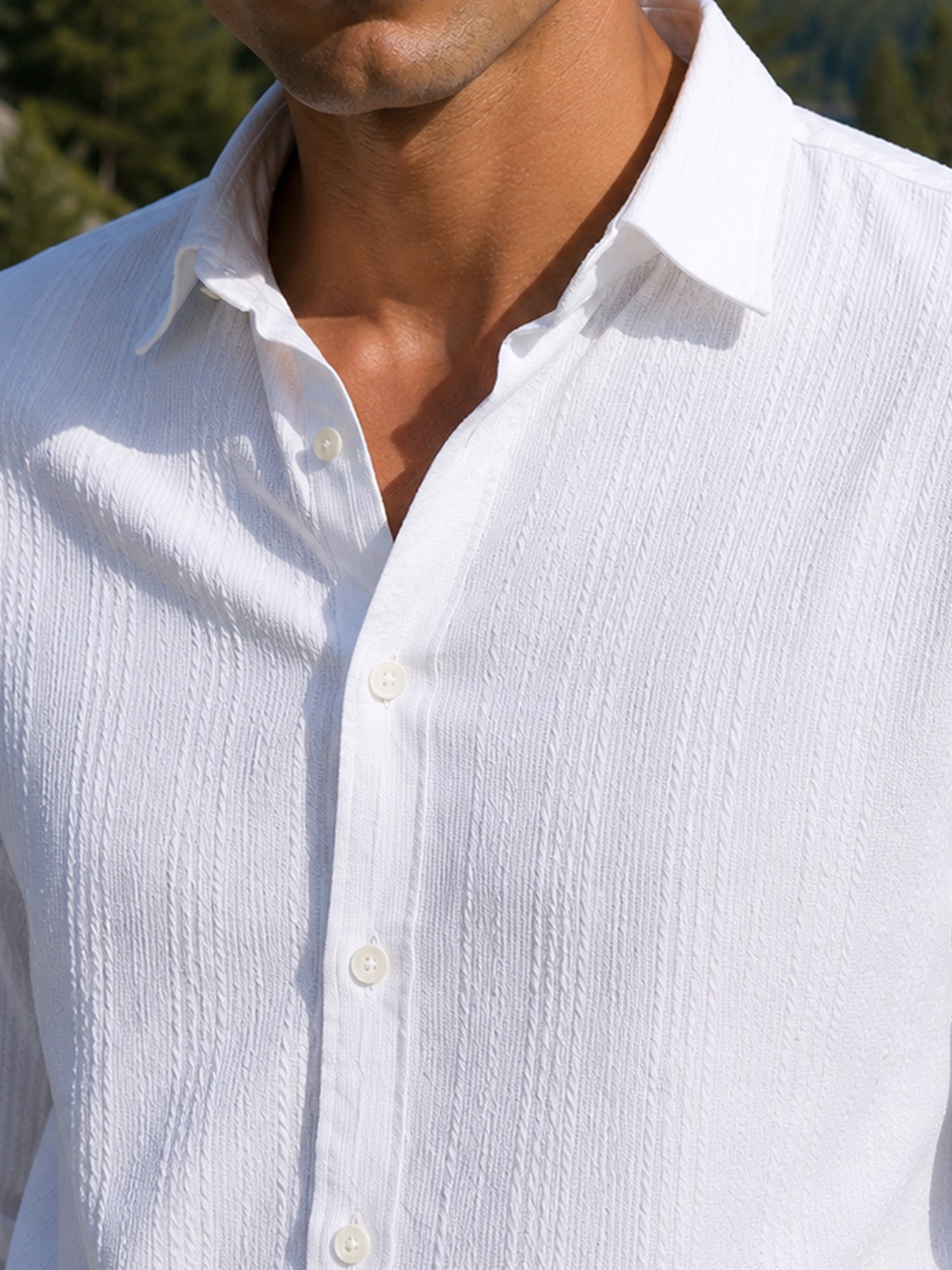 Men White Textured Full Sleeve Everyday Casual Shirt