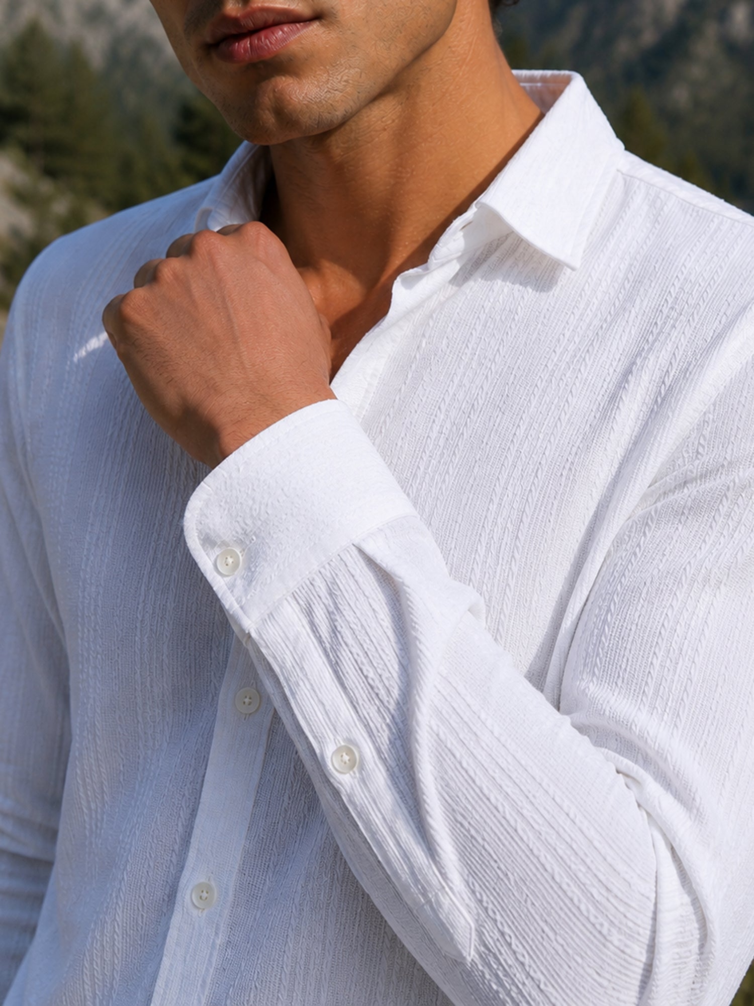 Men White Textured Full Sleeve Everyday Casual Shirt