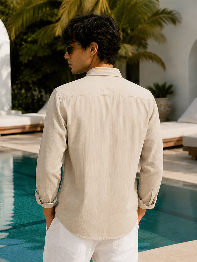 Men Beige Refined Self-Design Casual Shirt