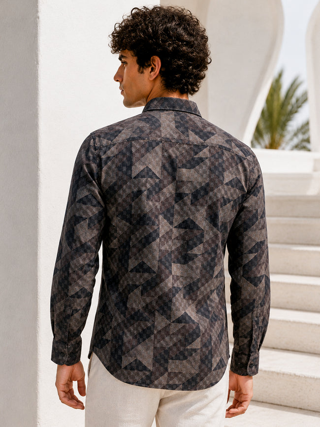Men Black Geometric Print Full Sleeve Casual Shirt