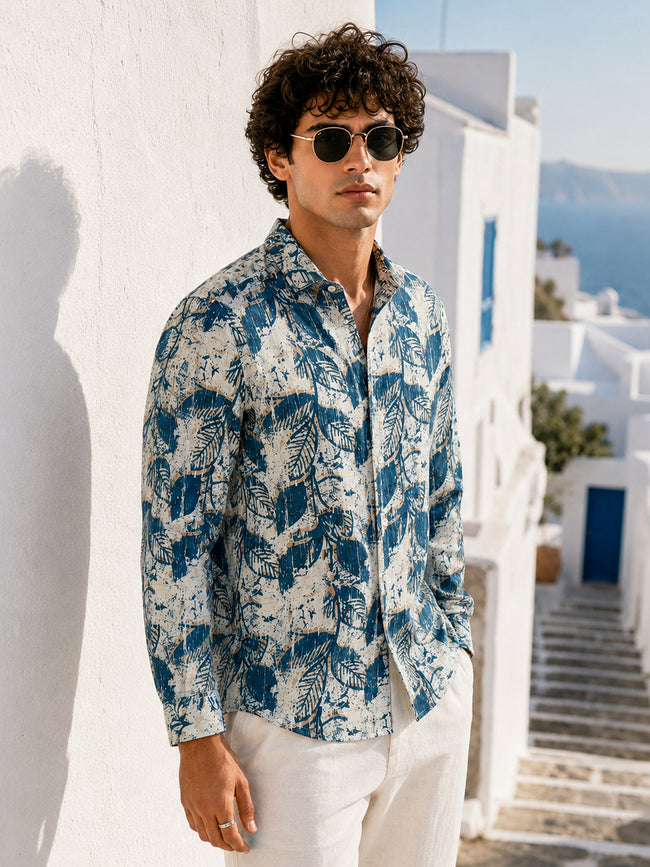 Men Off-White Botanical Print Full Sleeve Casual Shirt