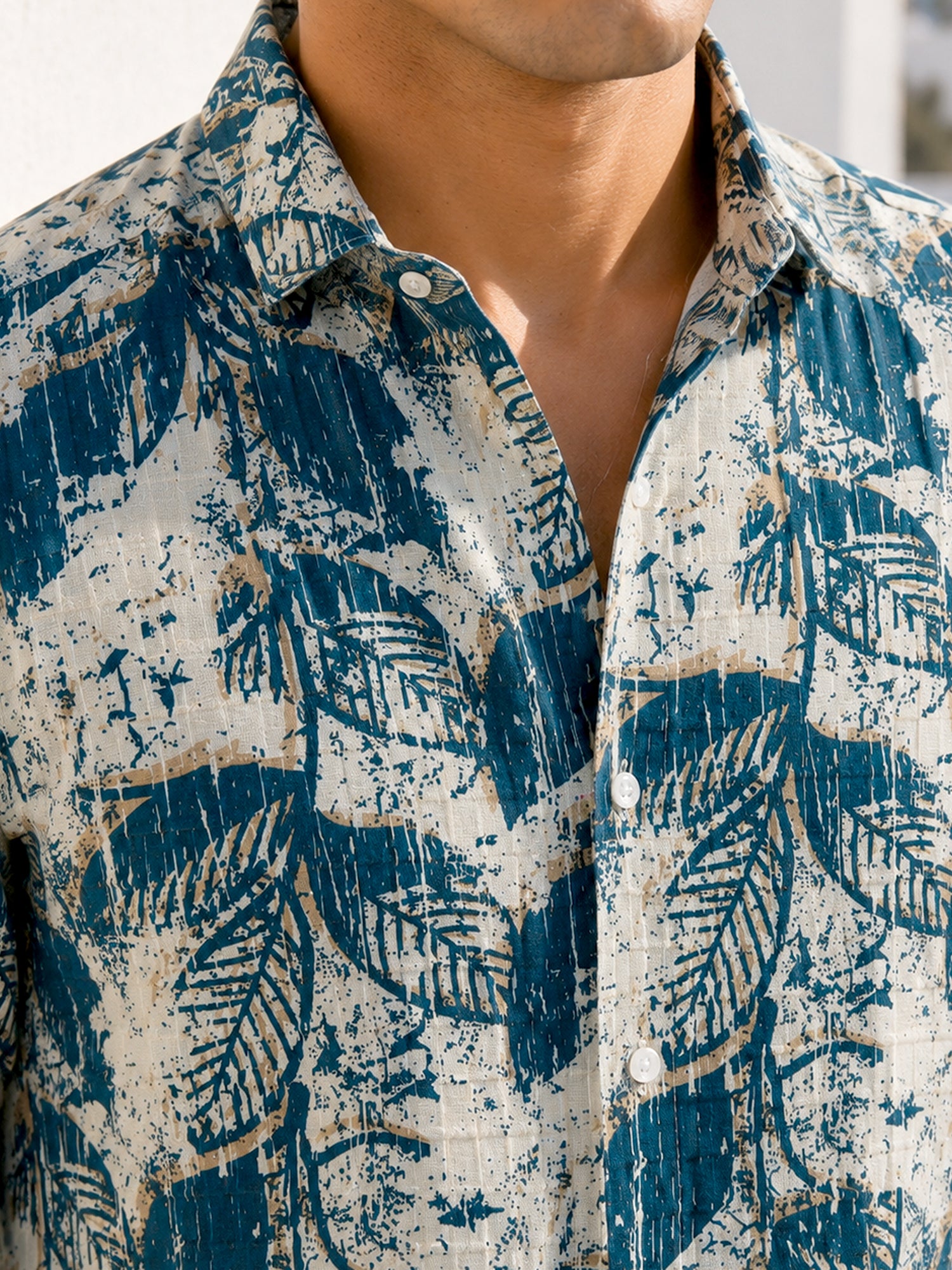 Men Off-White Botanical Print Full Sleeve Casual Shirt