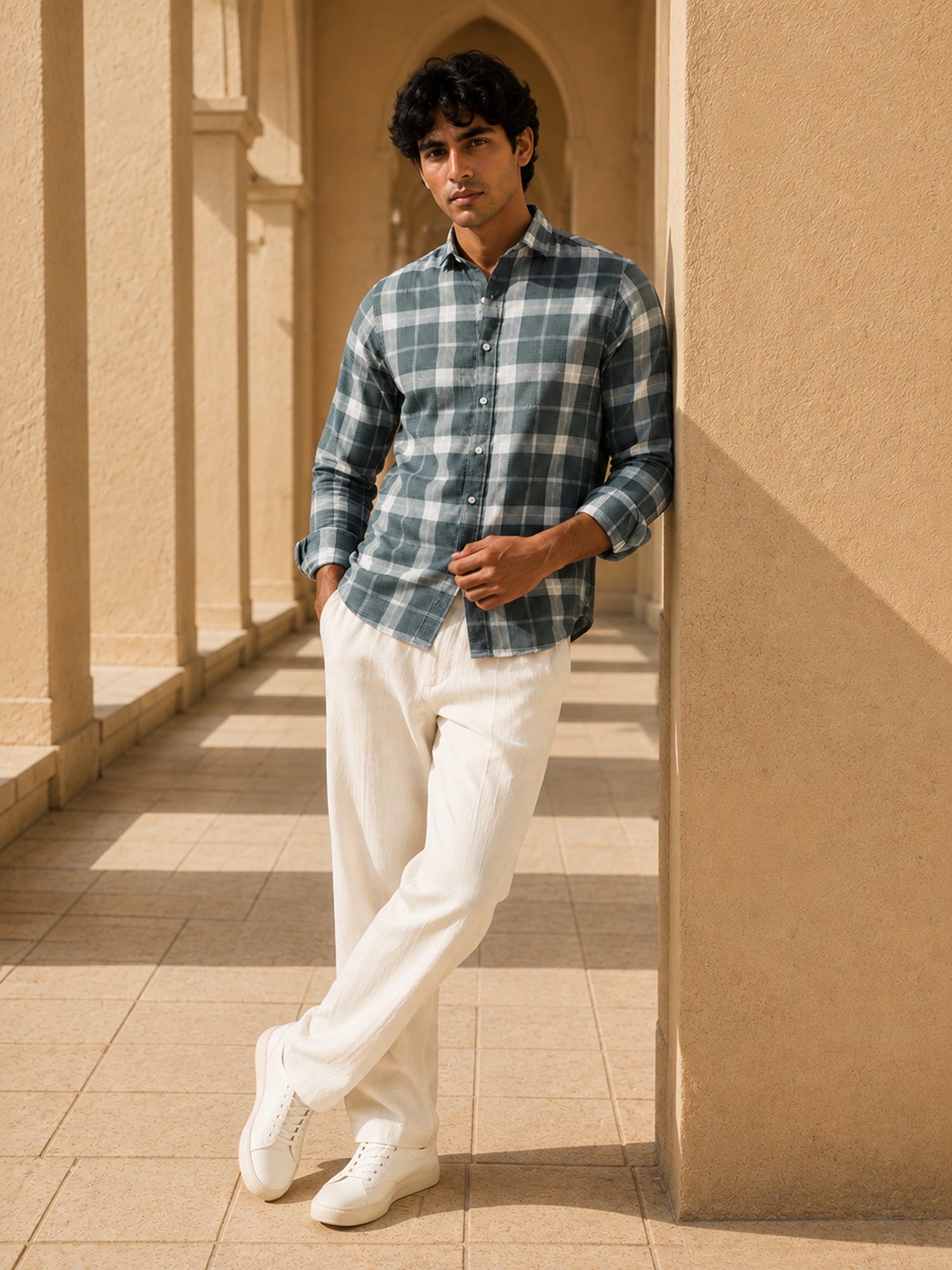 Men Grey Tartan Check Full Sleeve Casual Shirt