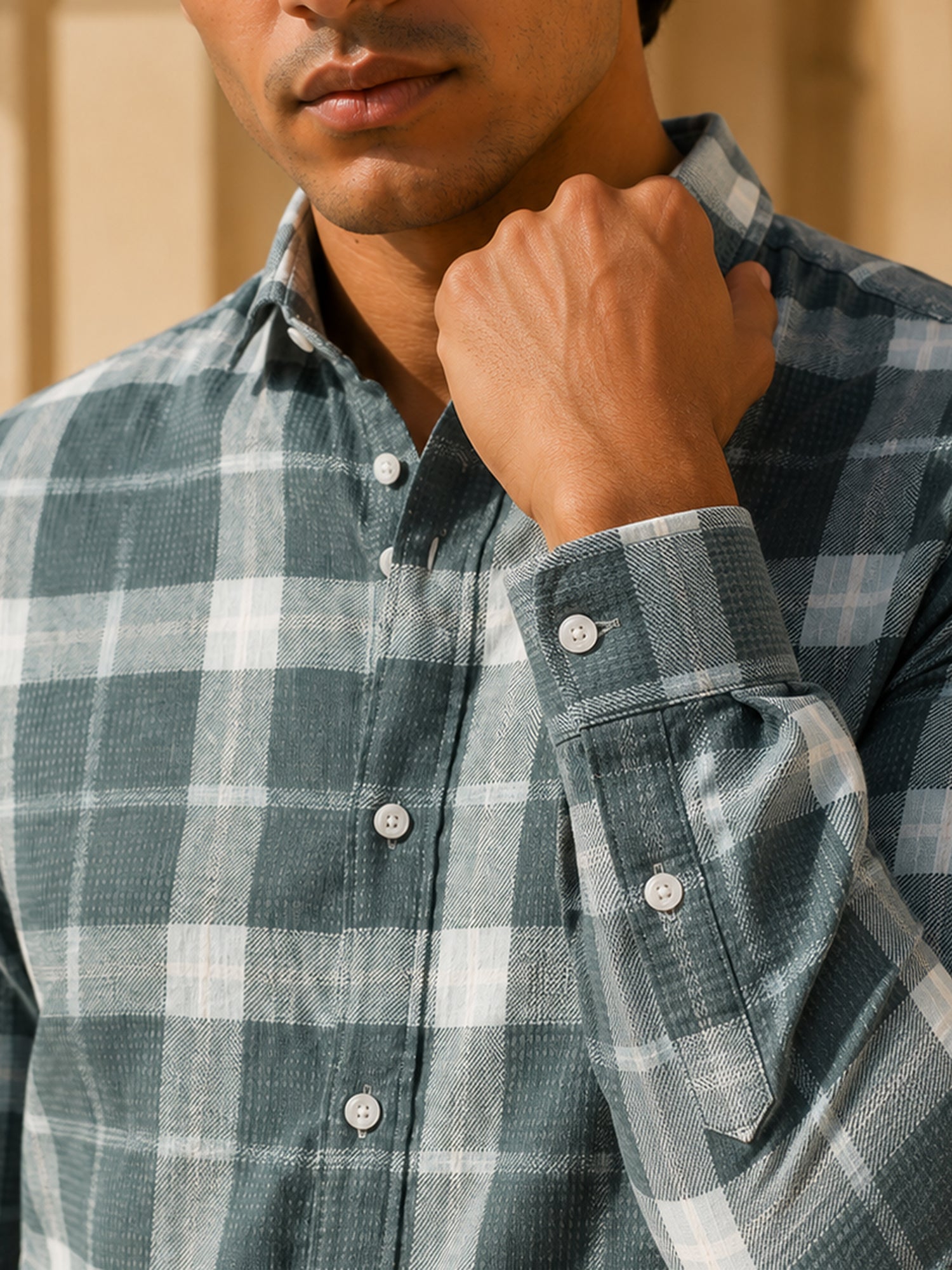 Men Grey Tartan Check Full Sleeve Casual Shirt