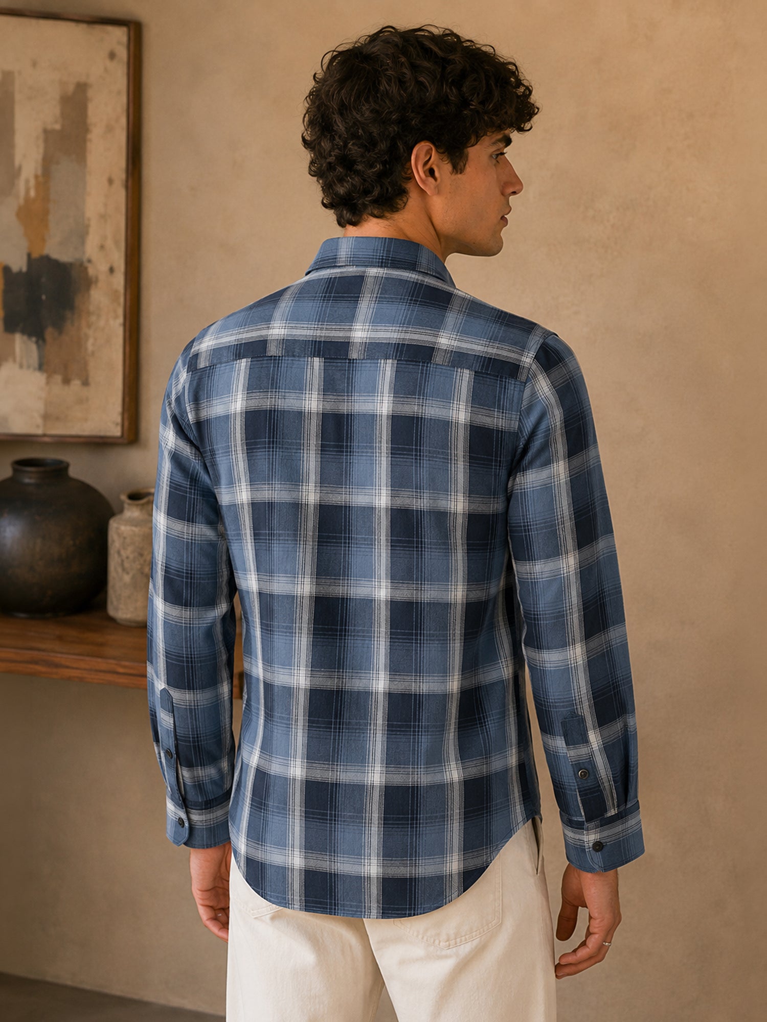 Men Blue Checked Full Sleeve Casual Shirt