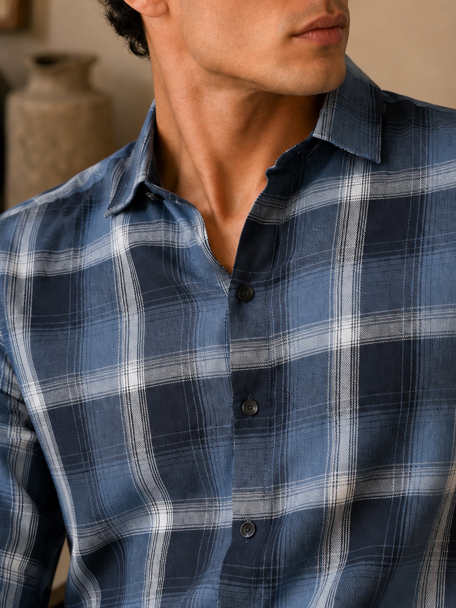 Men Blue Checked Full Sleeve Casual Shirt