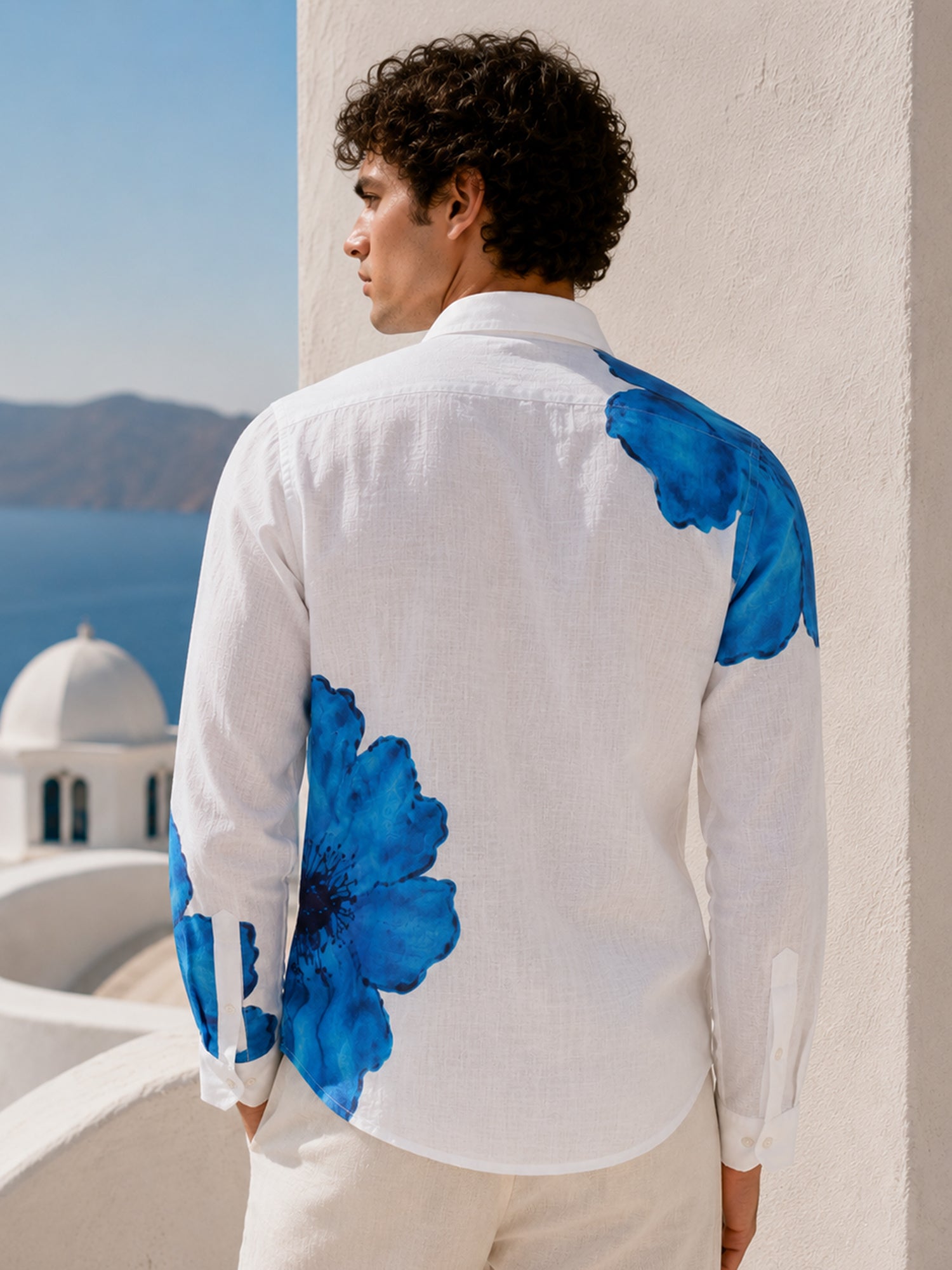 Men White Floral Full Sleeve Smart Casual Shirt