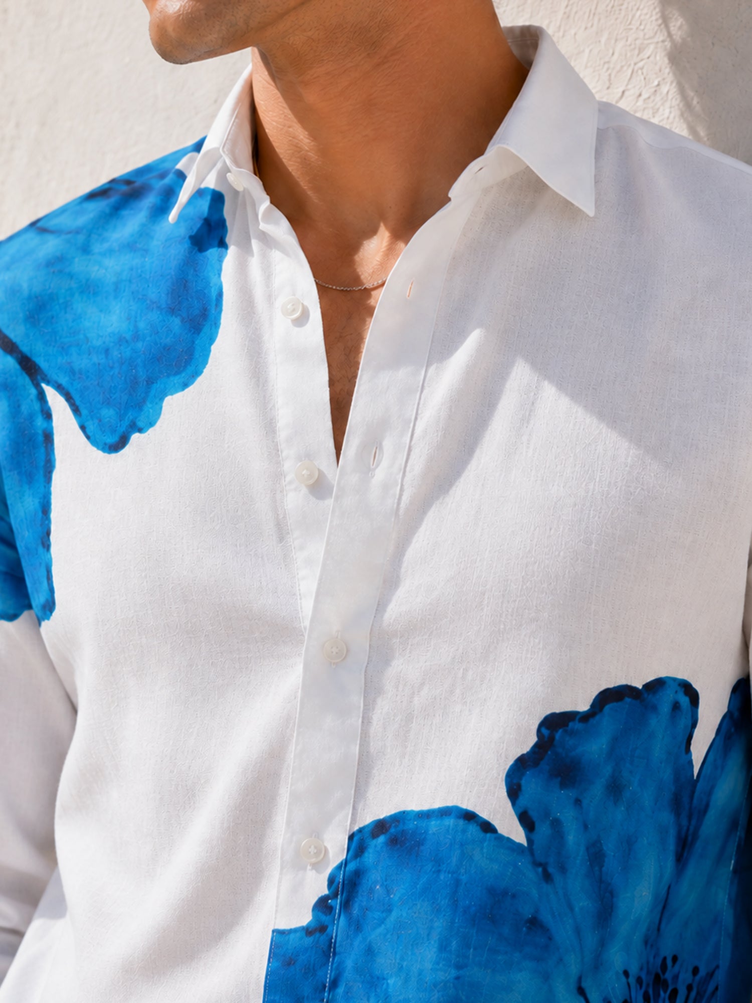 Men White Floral Full Sleeve Smart Casual Shirt