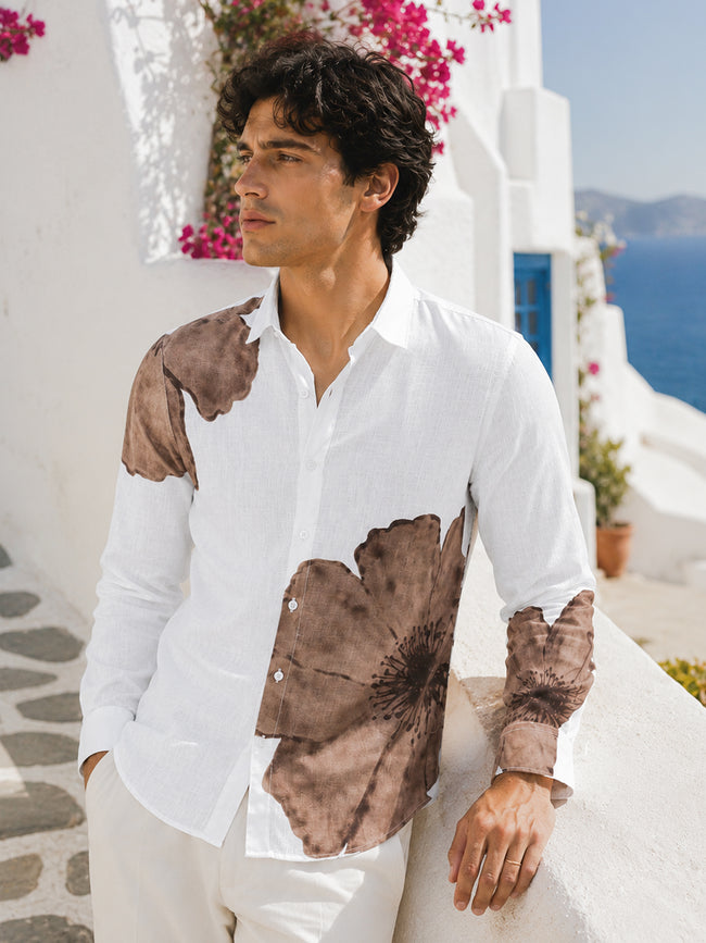 Men White Floral Print Full Sleeve Casual Shirt