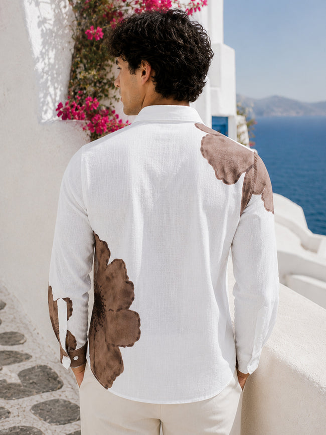 Men White Floral Print Full Sleeve Casual Shirt