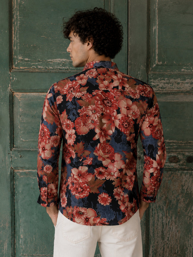 Men Black Floral Print Full Sleeve Casual Shirt