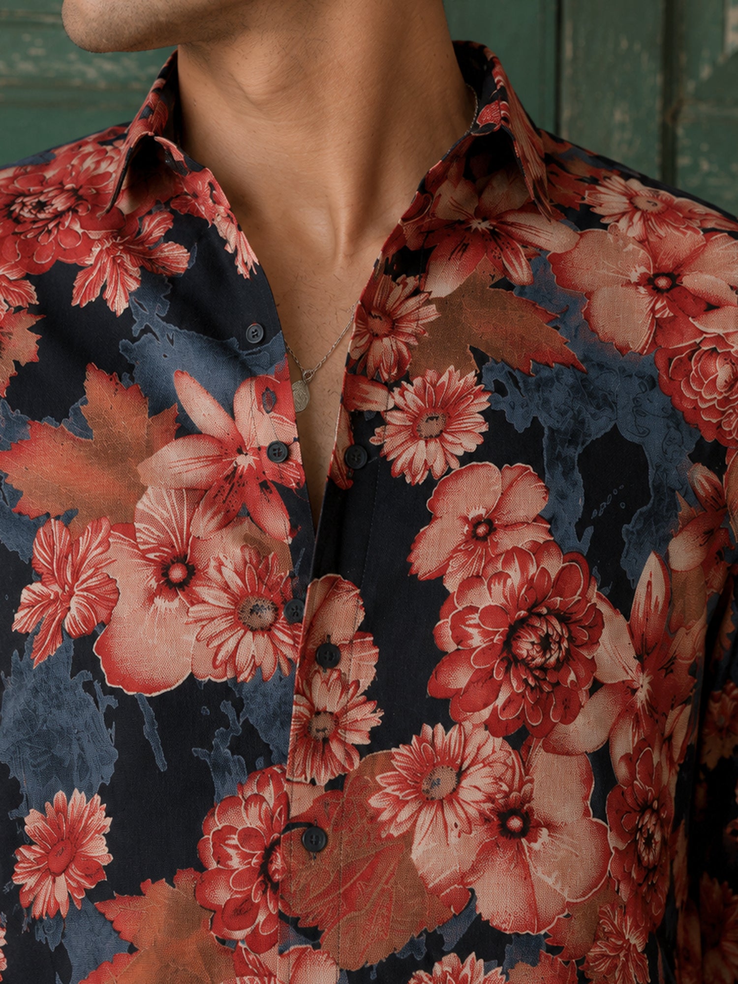 Men Black Floral Print Full Sleeve Casual Shirt