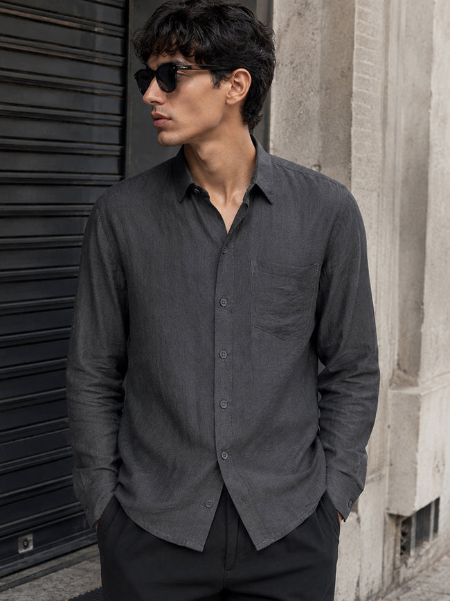 Men Charcoal Grey Self-Design Casual Shirt