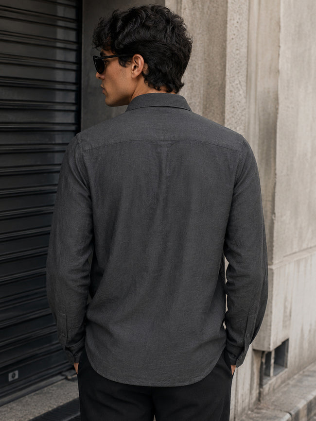 Men Charcoal Grey Self-Design Casual Shirt
