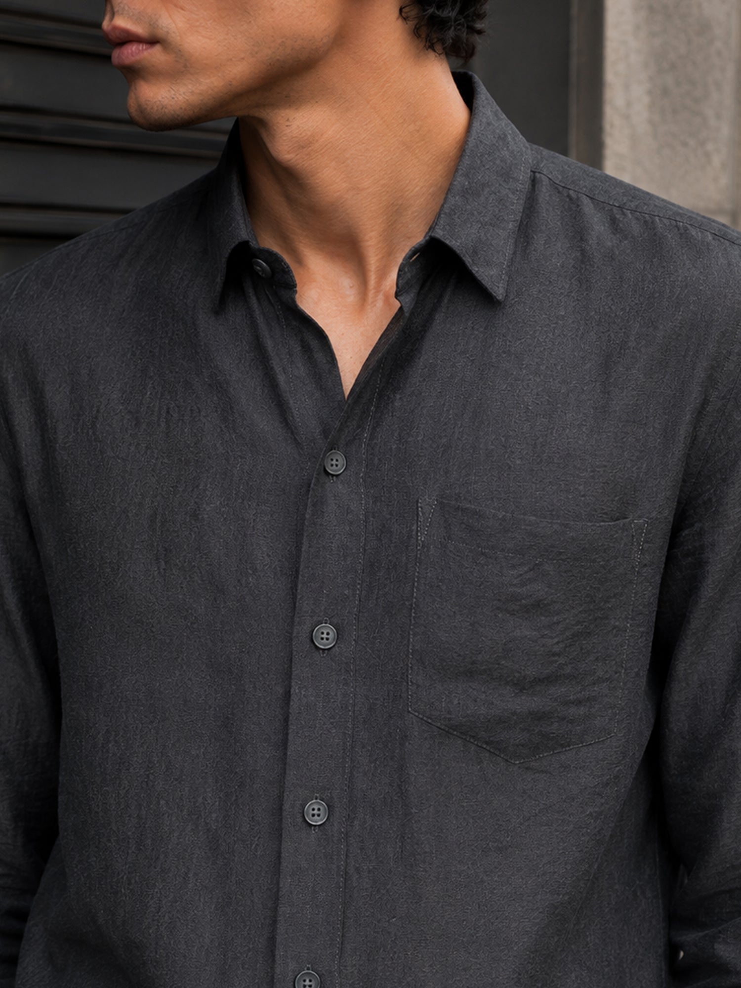 Men Charcoal Grey Self-Design Casual Shirt