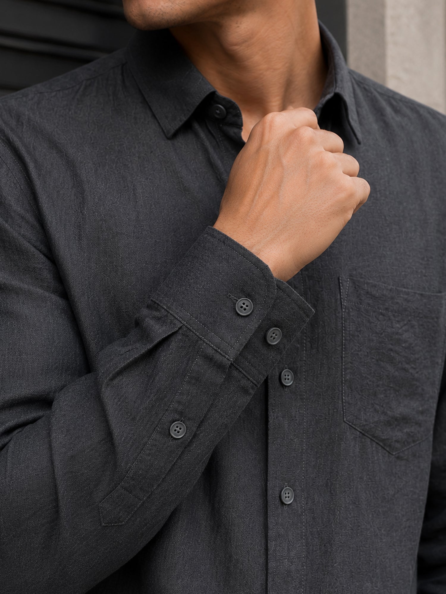 Men Charcoal Grey Self-Design Casual Shirt