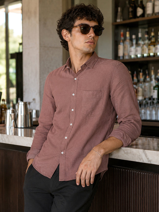 Men Mauve Solid Full Sleeve Casual Shirt