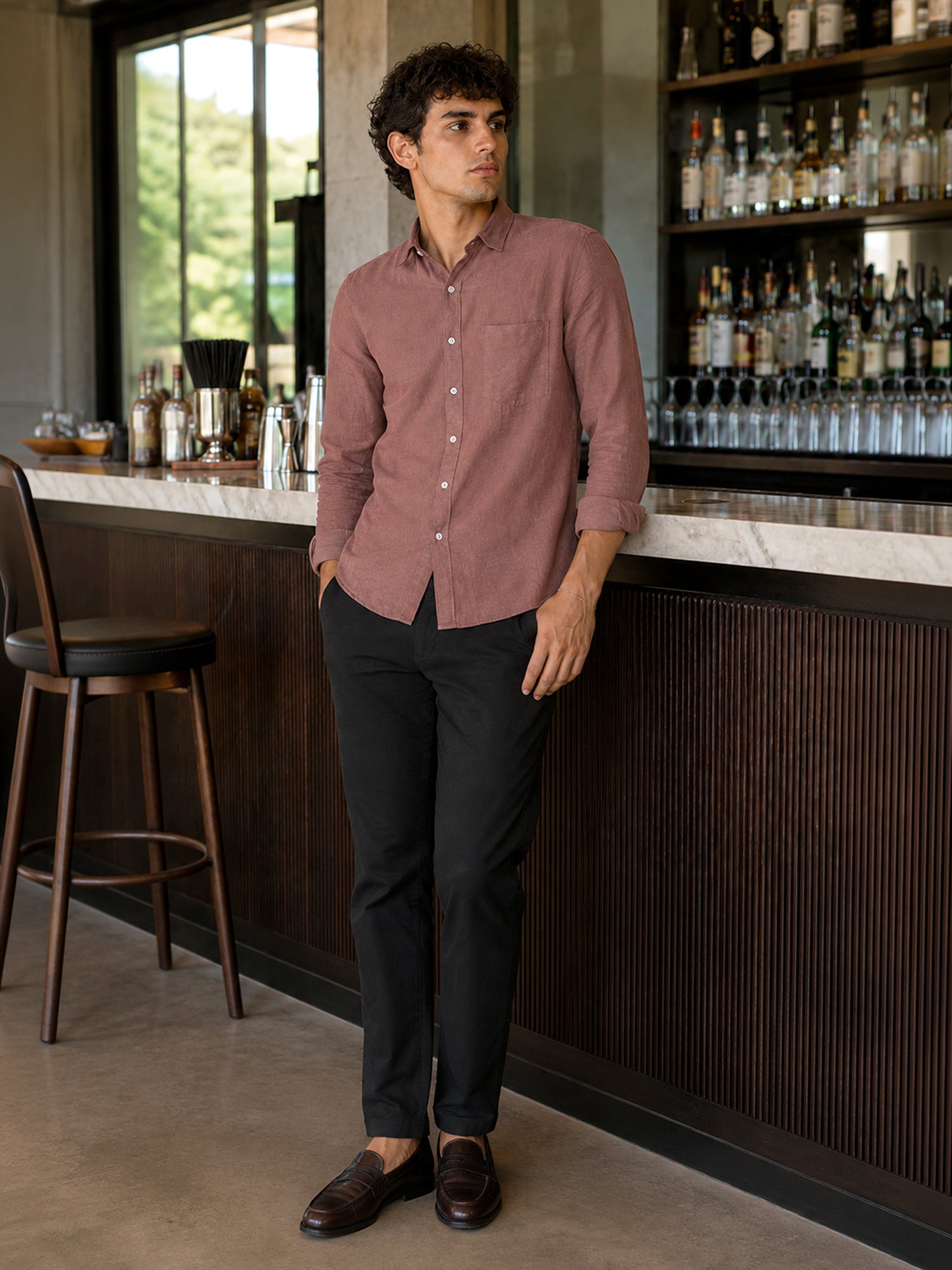 Men Mauve Solid Full Sleeve Casual Shirt