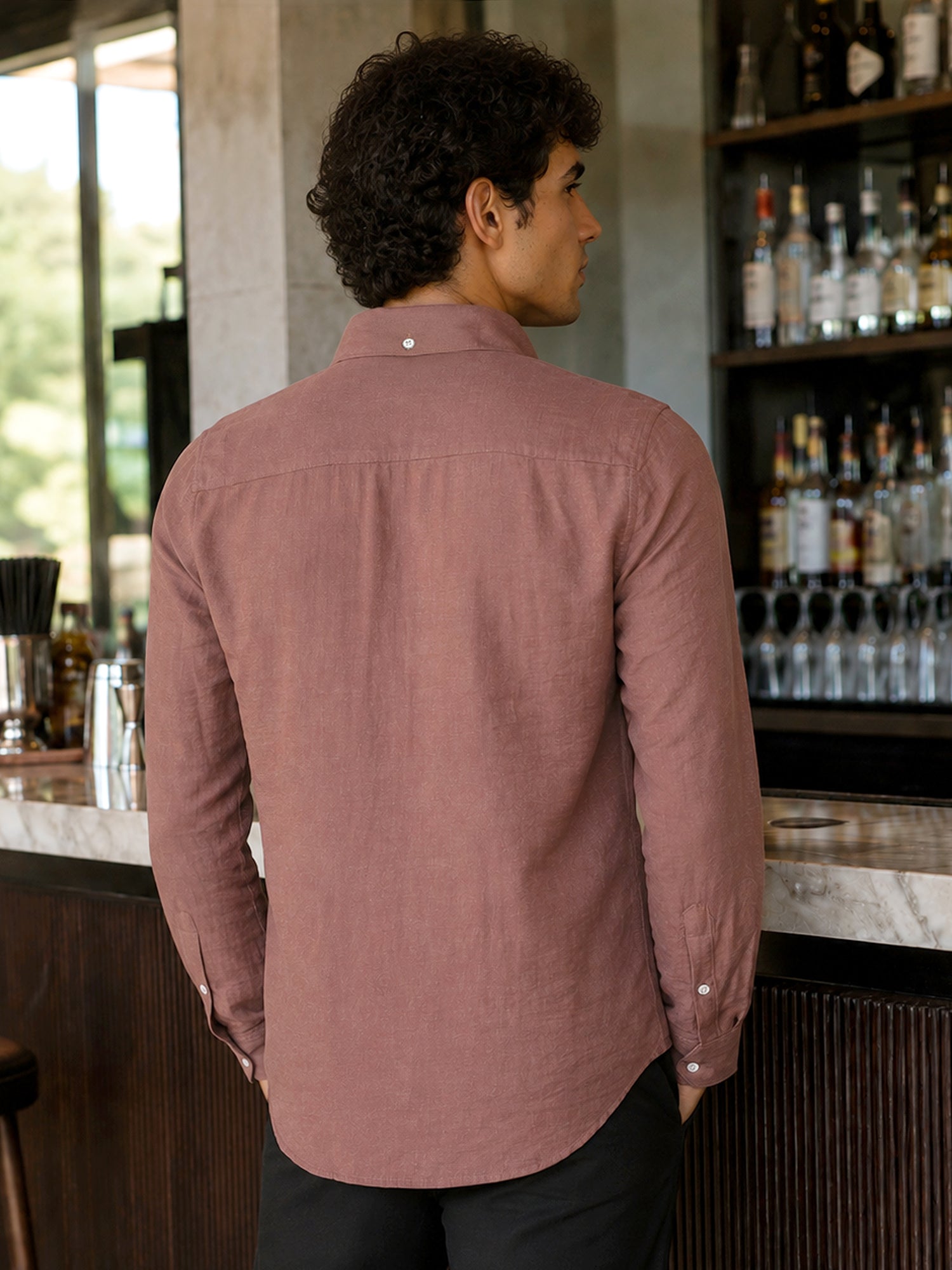 Men Mauve Solid Full Sleeve Casual Shirt