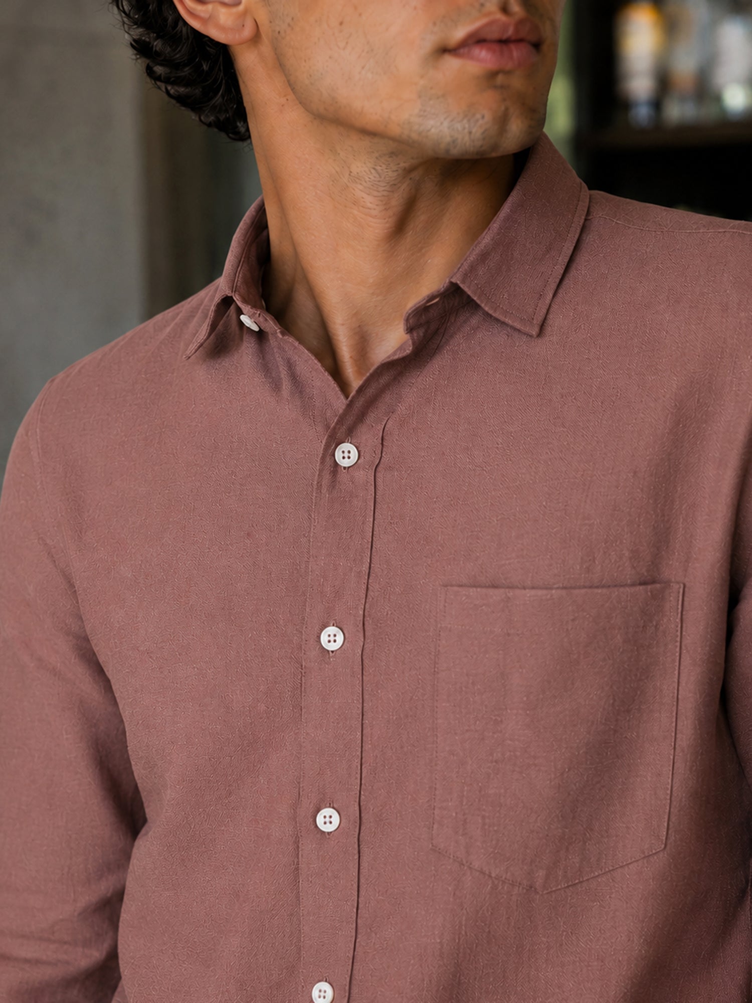 Men Mauve Solid Full Sleeve Casual Shirt