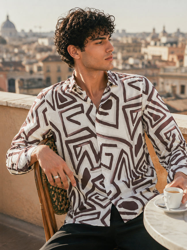 Men Grey Geometric Abstract Casual Shirt