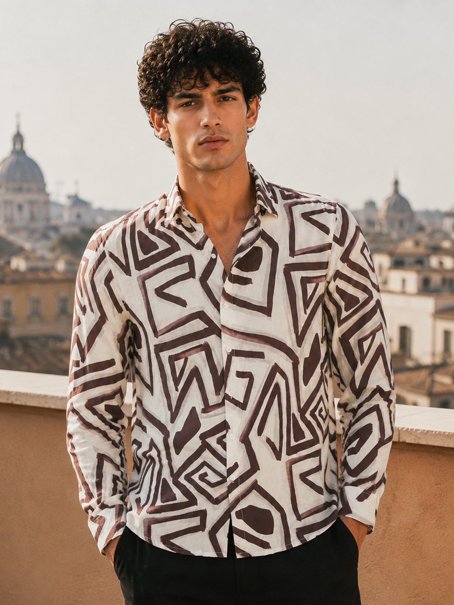 Men Grey Geometric Abstract Casual Shirt