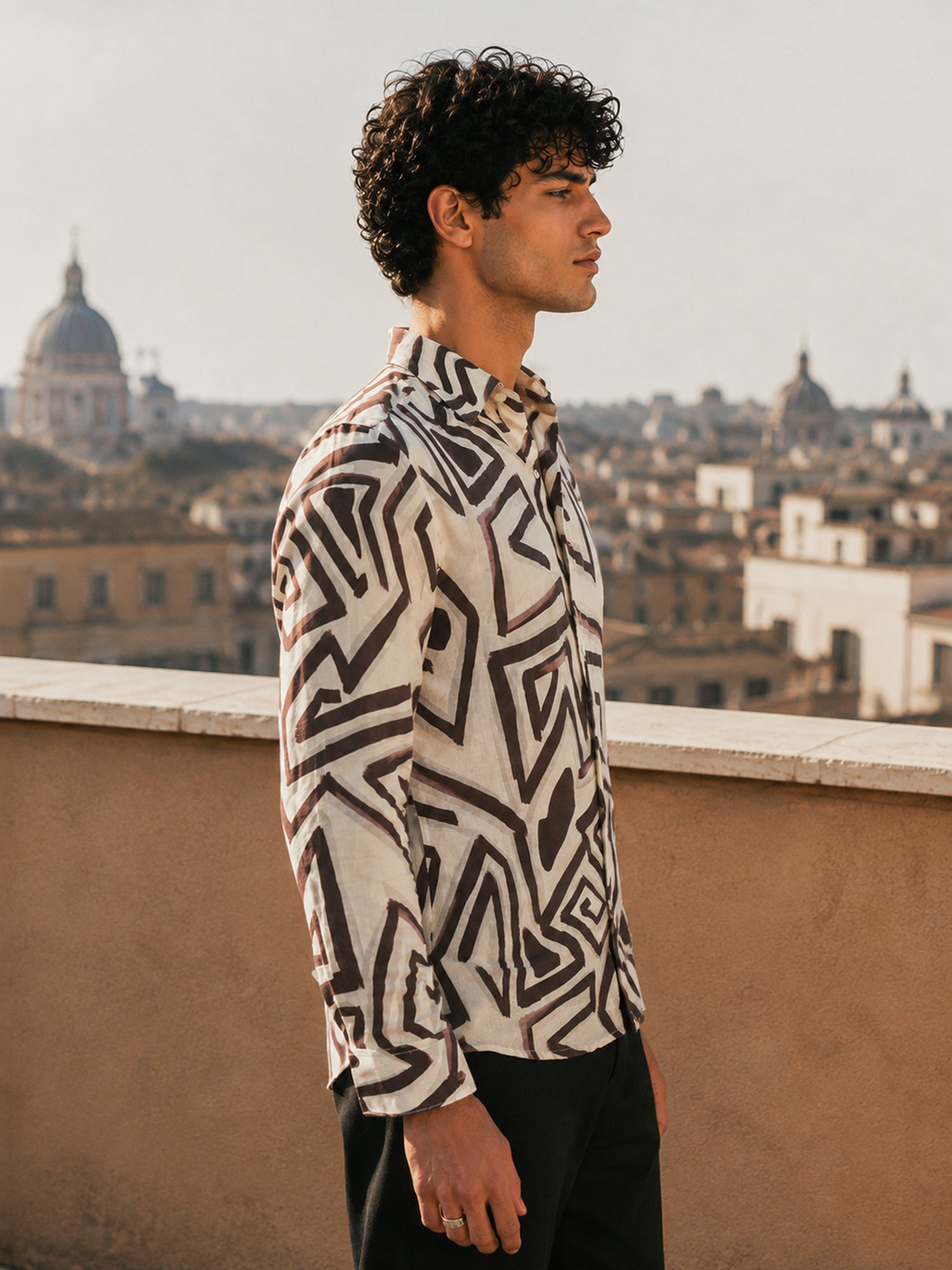 Men Grey Geometric Abstract Casual Shirt