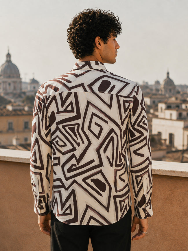Men Grey Geometric Abstract Casual Shirt