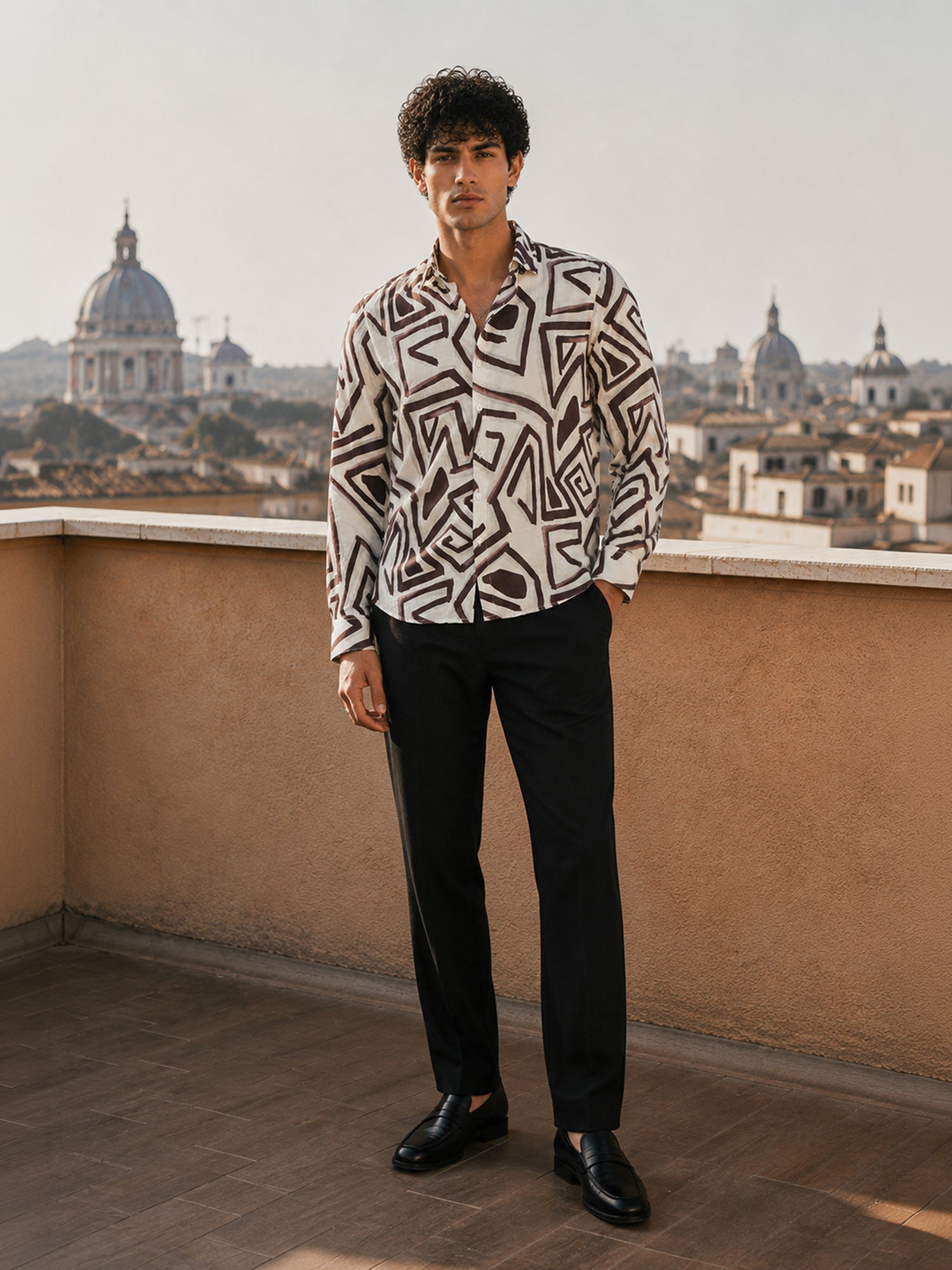 Men Grey Geometric Abstract Casual Shirt