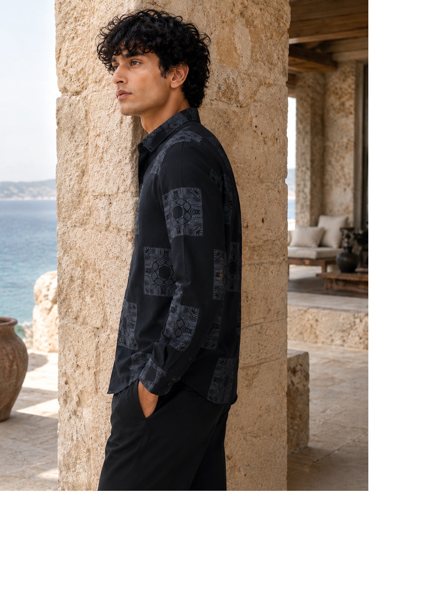 Men Navy Blue Geometric Print Shirt