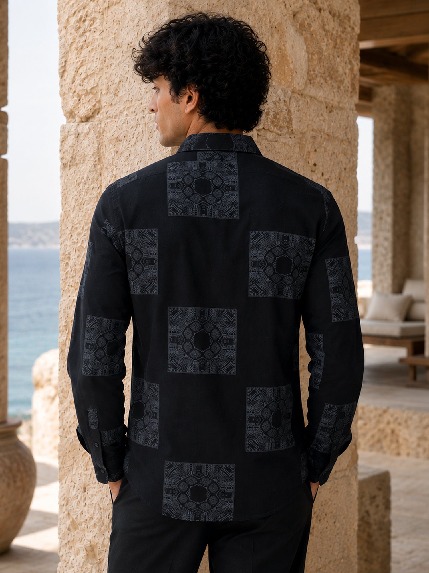 Men Navy Blue Geometric Print Shirt