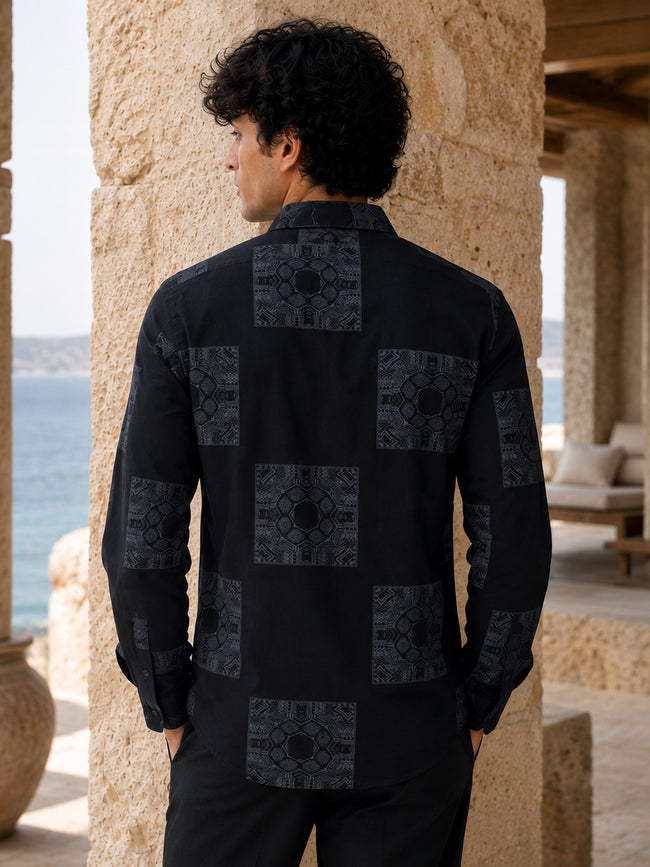 Men Navy Blue Geometric Print Shirt