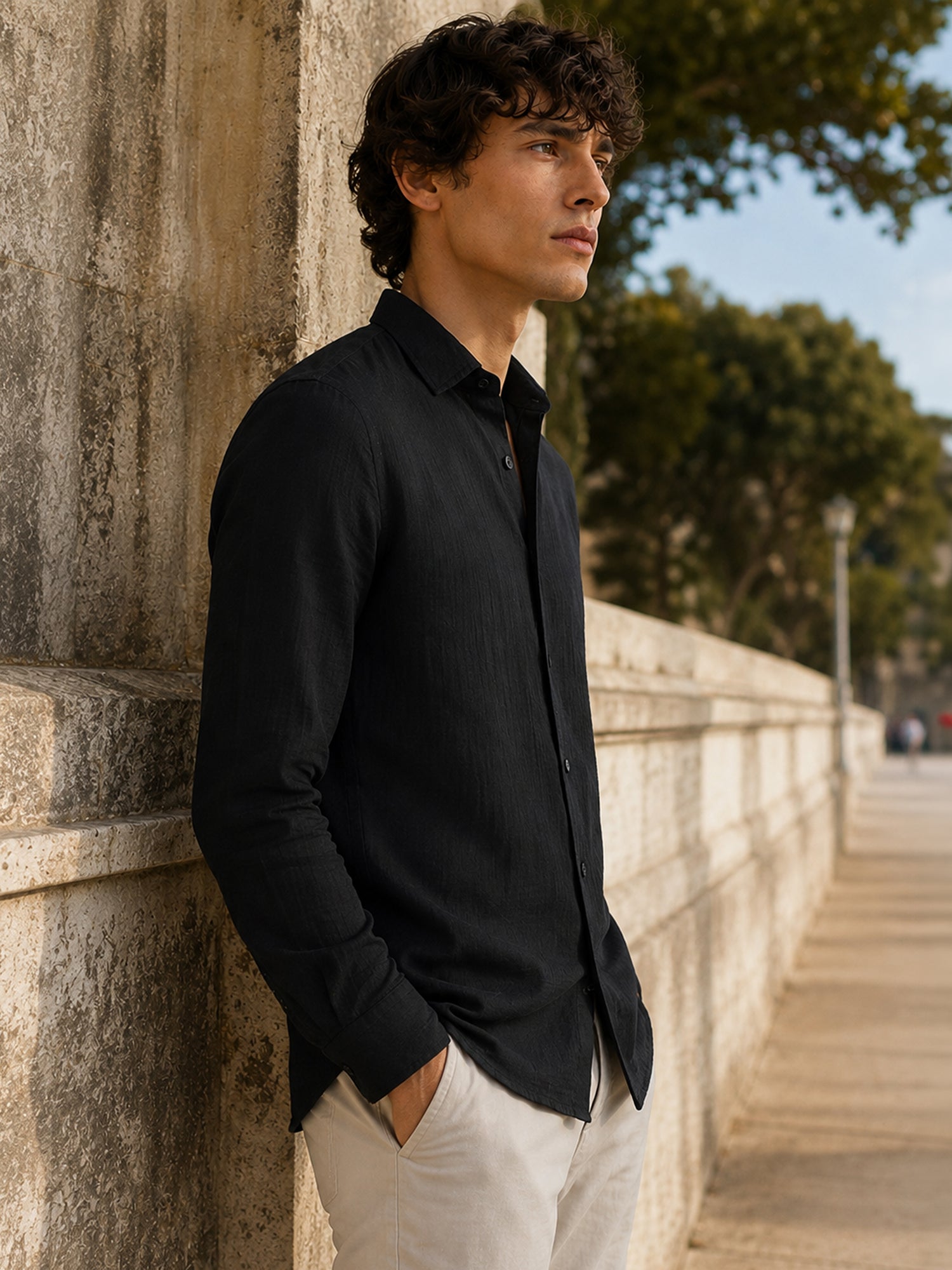 Men Black Solid Full Sleeve Casual Shirt