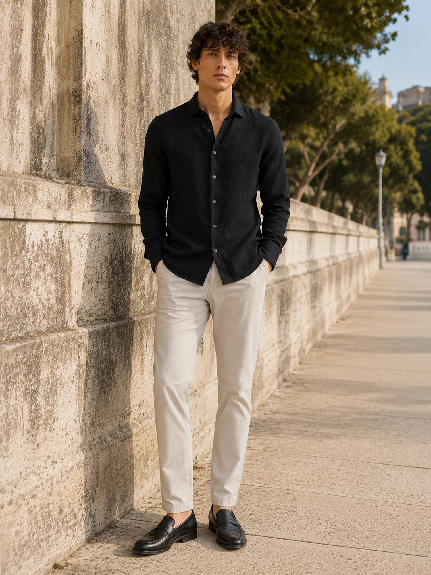 Men Black Solid Full Sleeve Casual Shirt