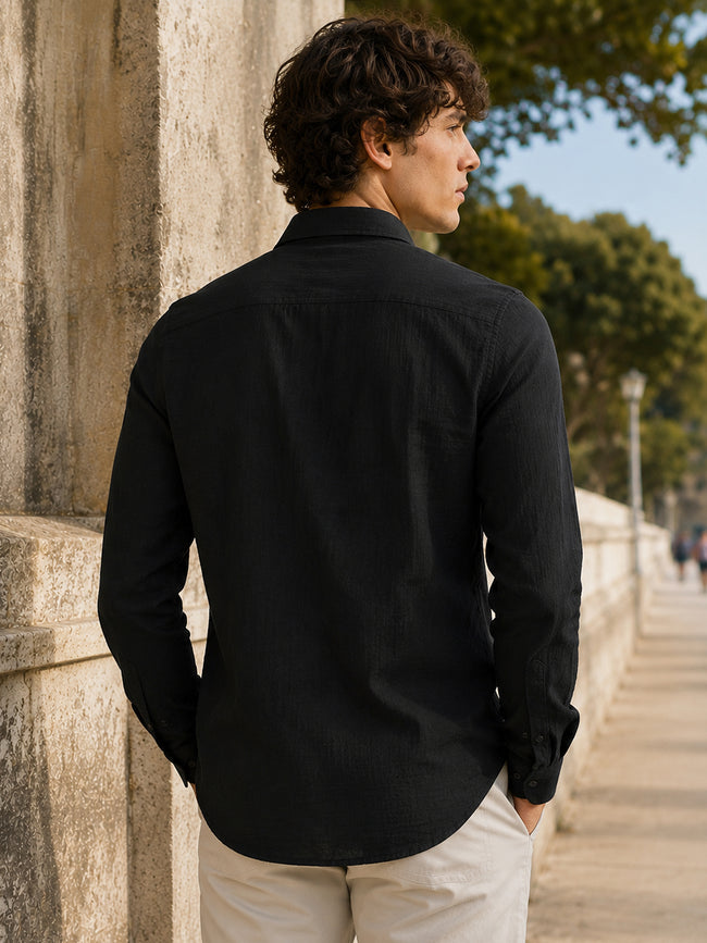 Men Black Solid Full Sleeve Casual Shirt