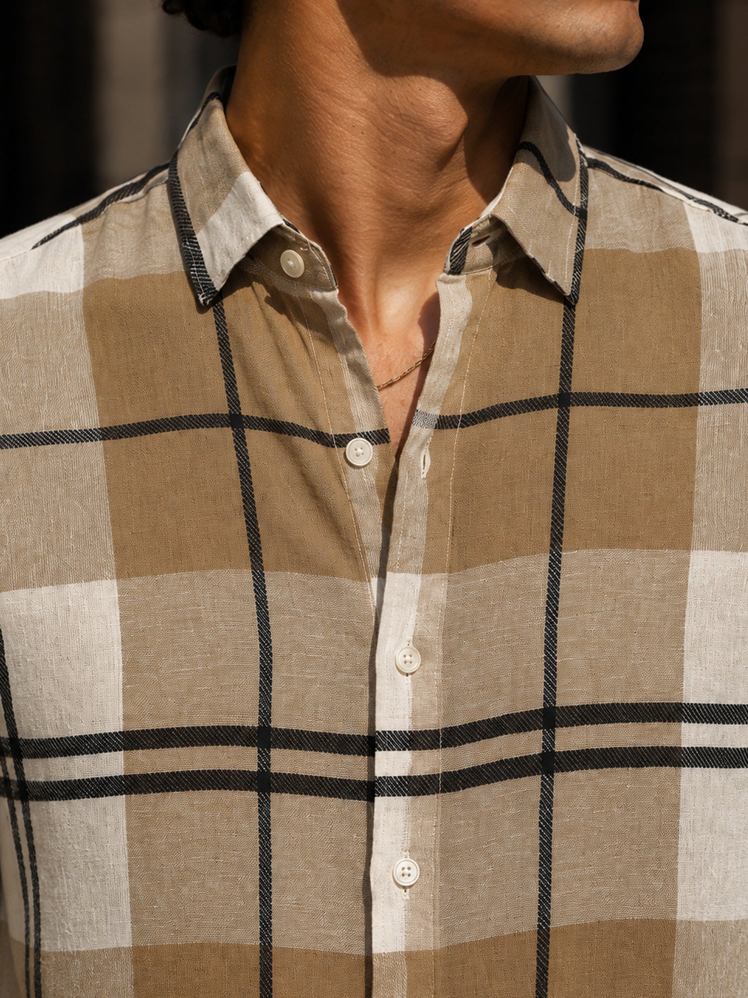 Men Beige Classic Tartan Check Full Sleeve Casual Shirt