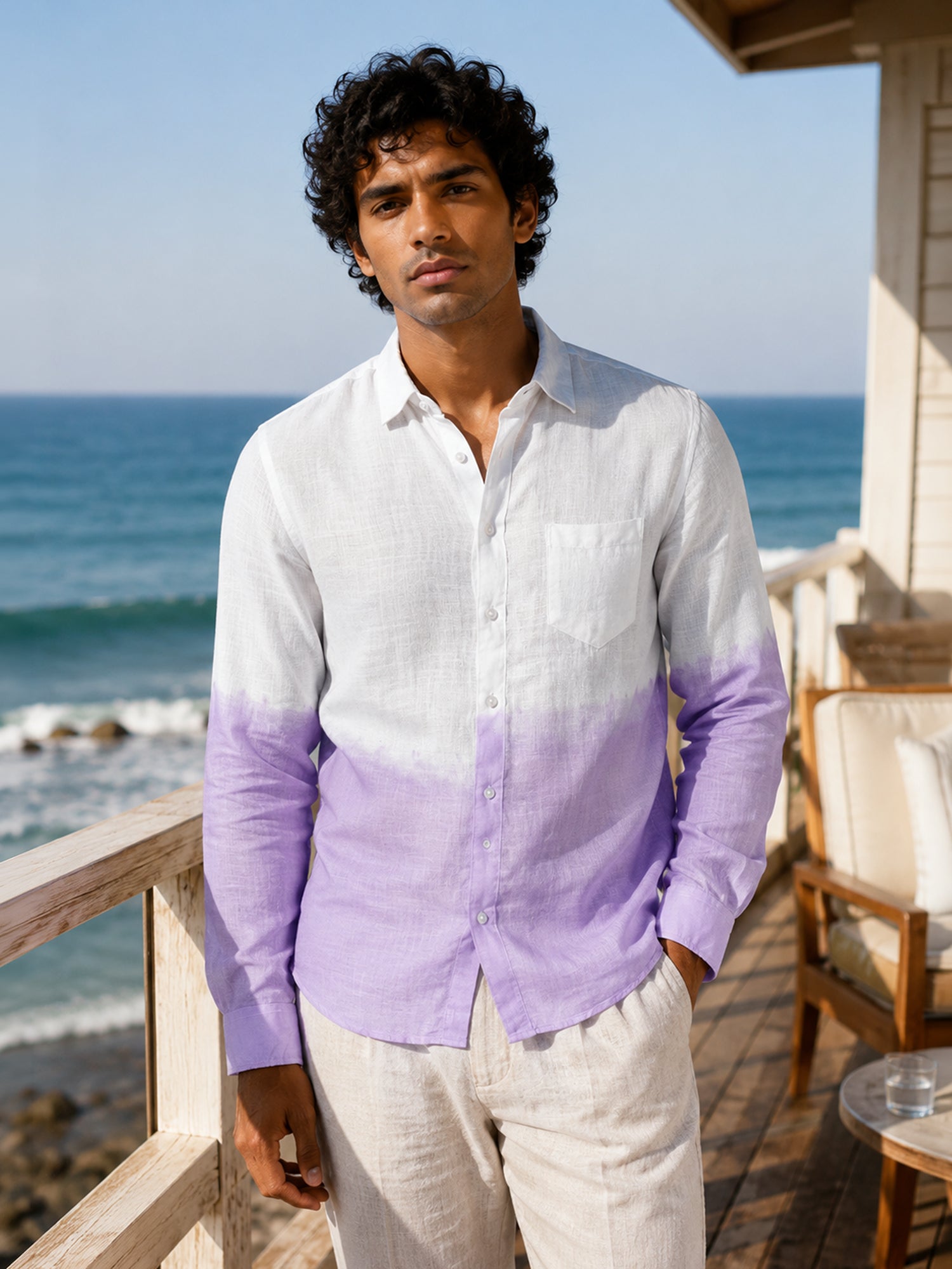 Men Purple Ombre Full Sleeve Casual Shirt