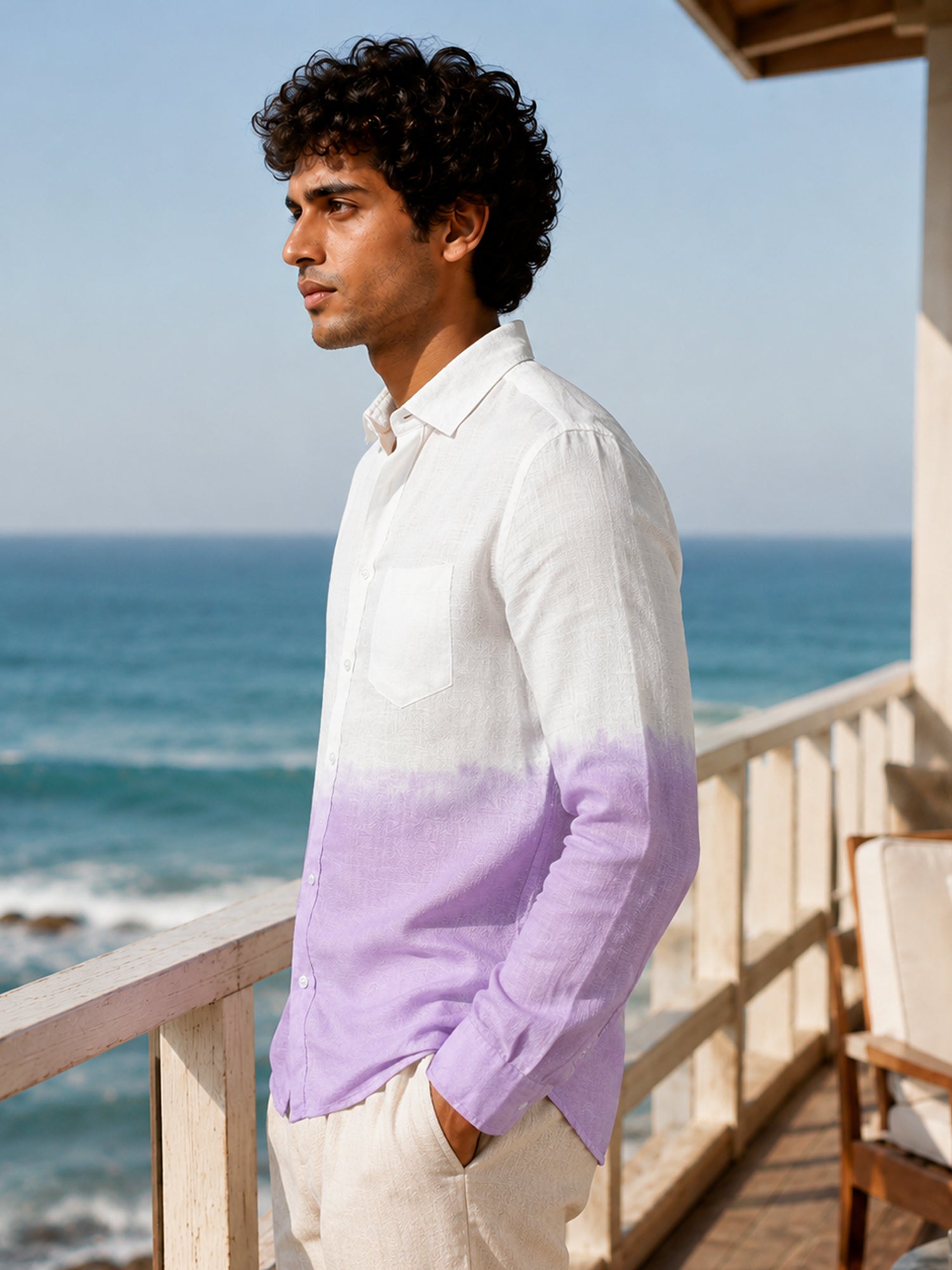 Men Purple Ombre Full Sleeve Casual Shirt