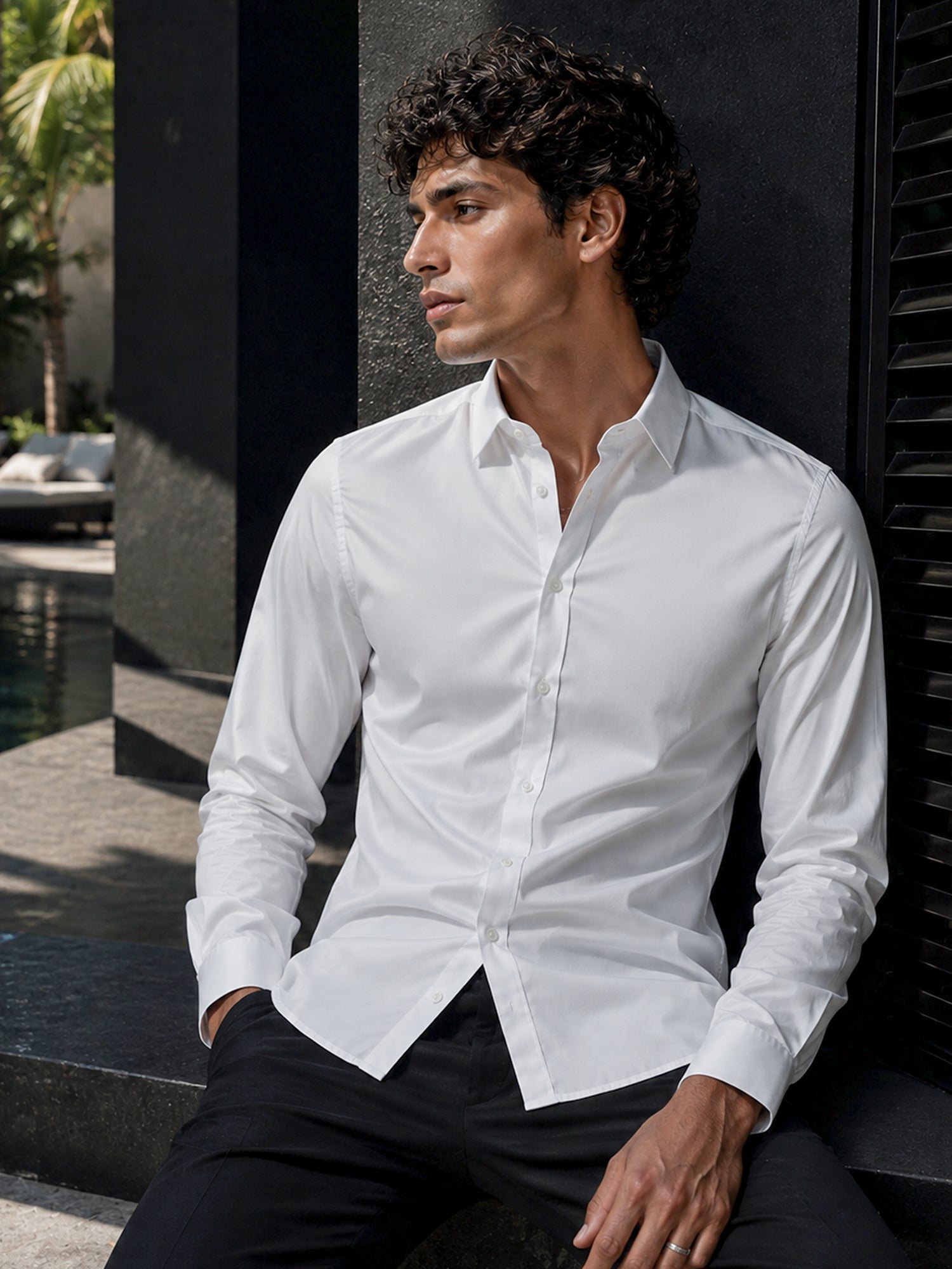 Men White Solid Slim Fit Full Sleeve Formal Shirt