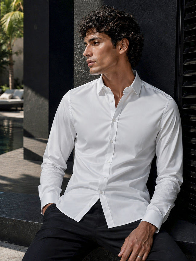 Men White Solid Slim Fit Full Sleeve Formal Shirt