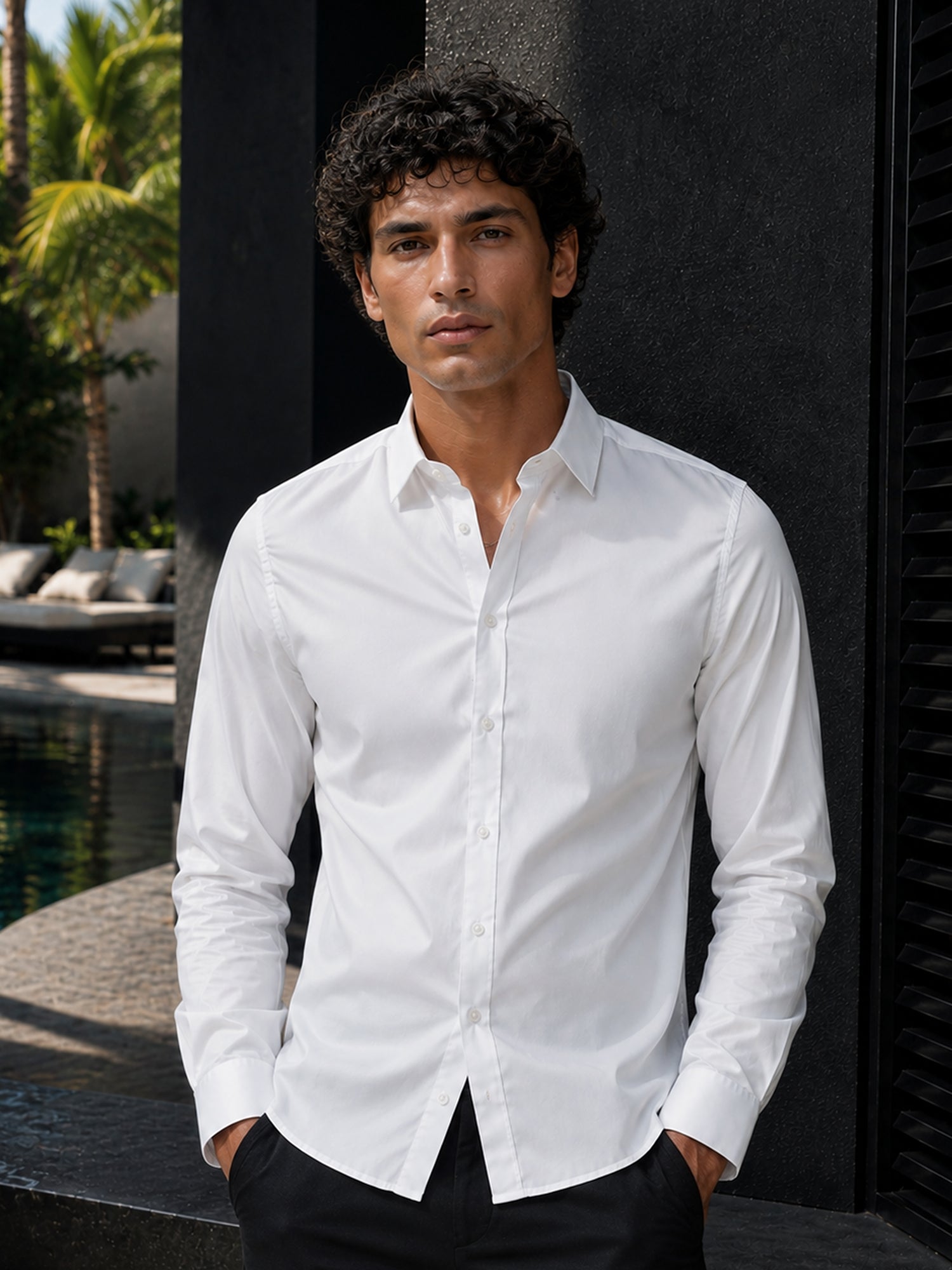 Men White Solid Slim Fit Full Sleeve Formal Shirt