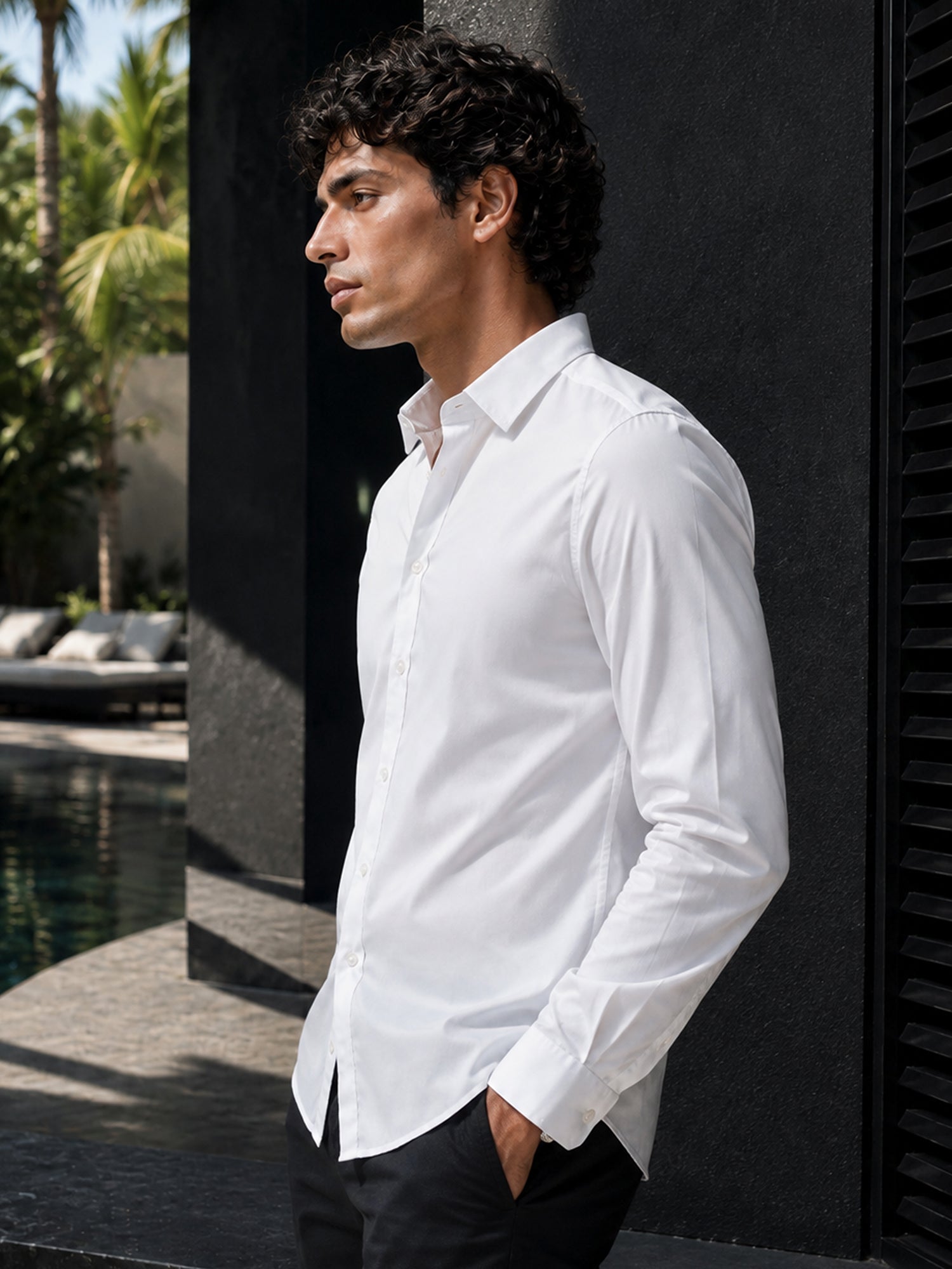 Men White Solid Slim Fit Full Sleeve Formal Shirt