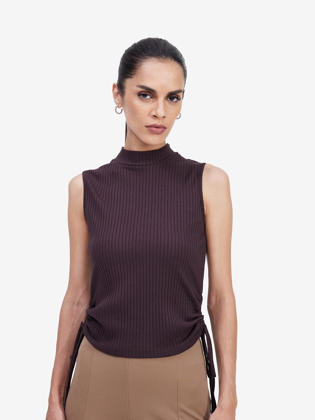 Women Brown Crop Tank Top