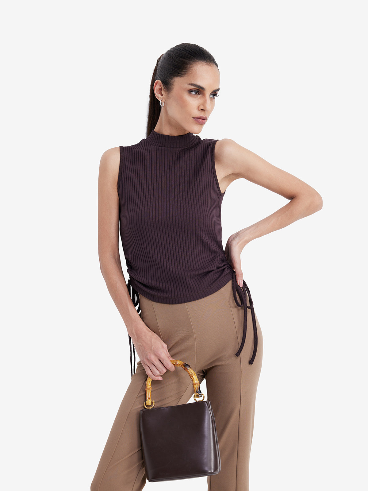 Women Brown Crop Tank Top