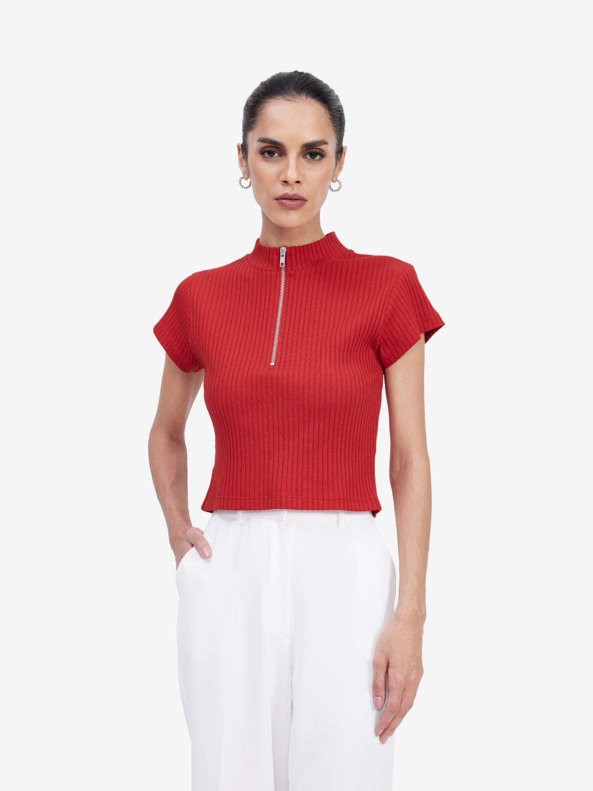 Women Red Cotton Knit Top