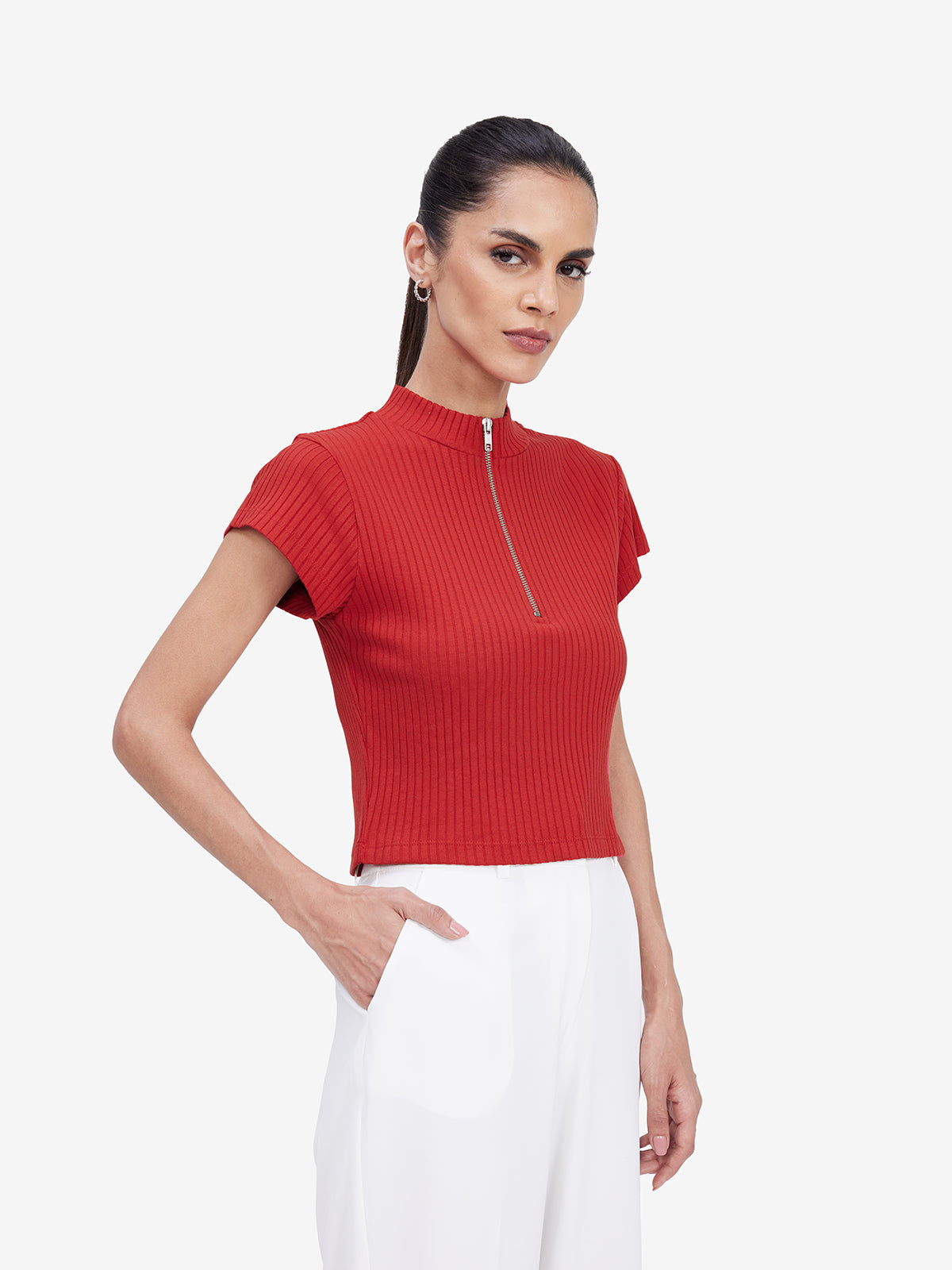 Women Red Cotton Knit Top