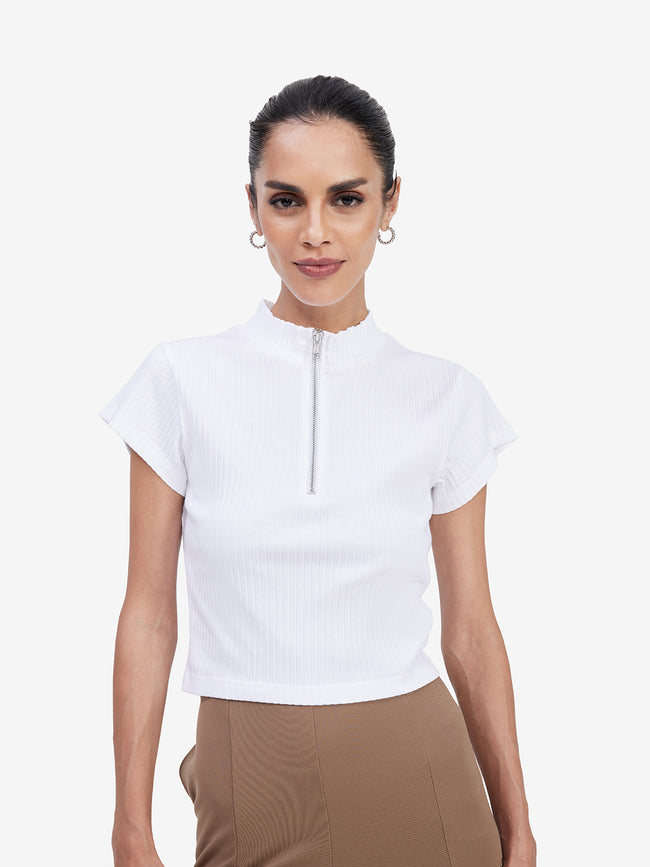 Women White Cotton Knit Top