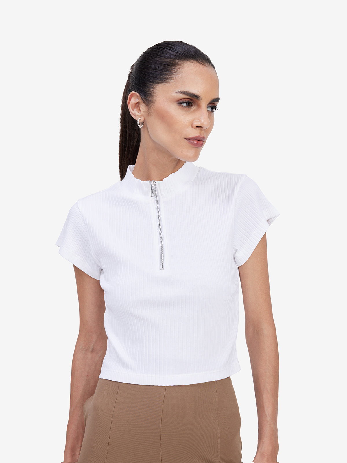 Women White Cotton Knit Top