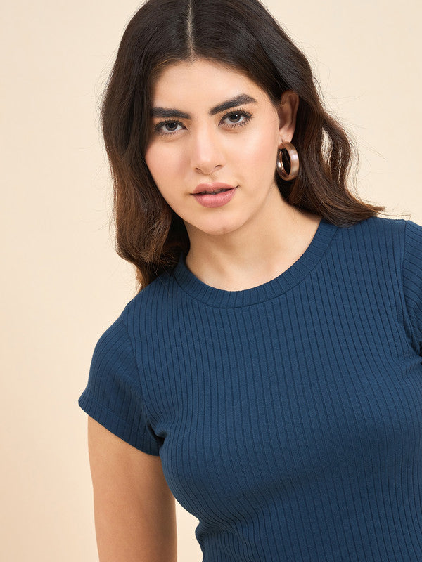 Women Blue Short Sleeve Tank Top