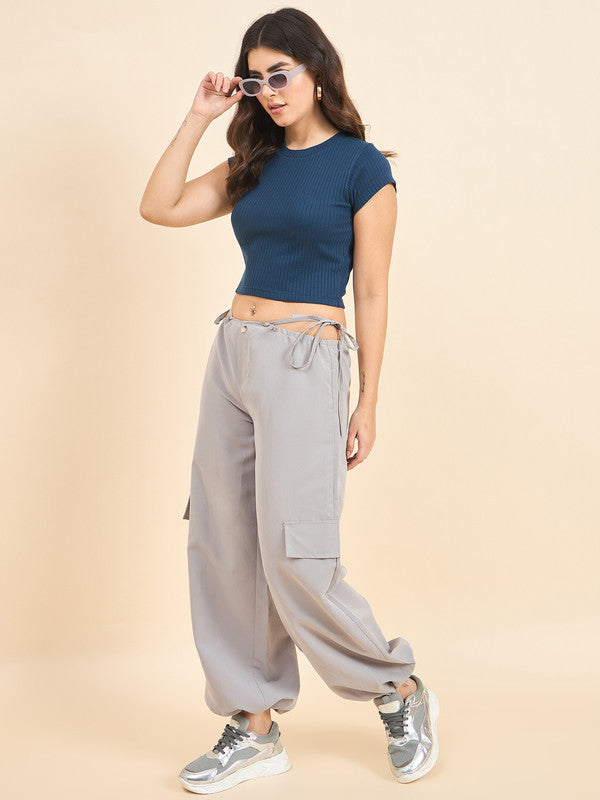 Women Blue Short Sleeve Tank Top